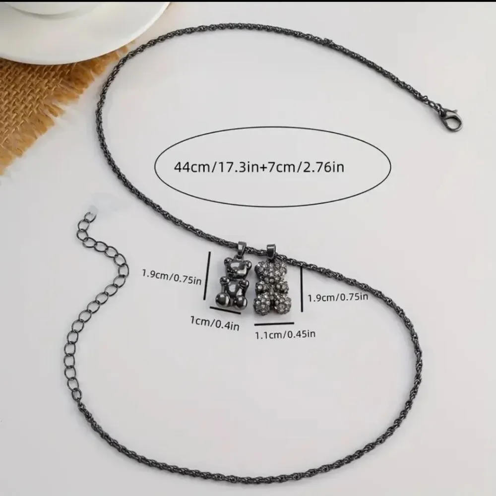 Silver Crystal Bear Pendant Necklace